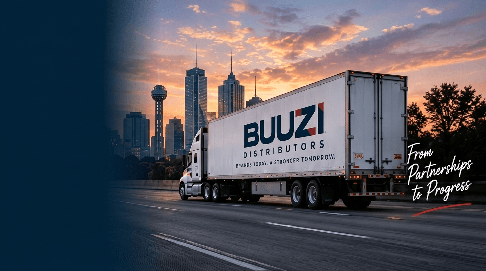 Buuzi Fleet Semi-Truck Delivering Across Dallas Skyline